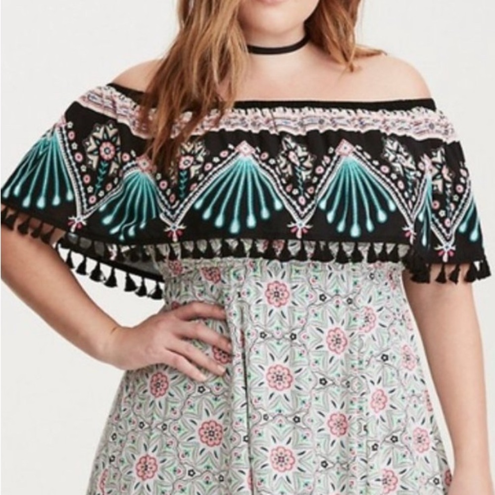 Torrid Black Off-Shoulder Top with Tassels